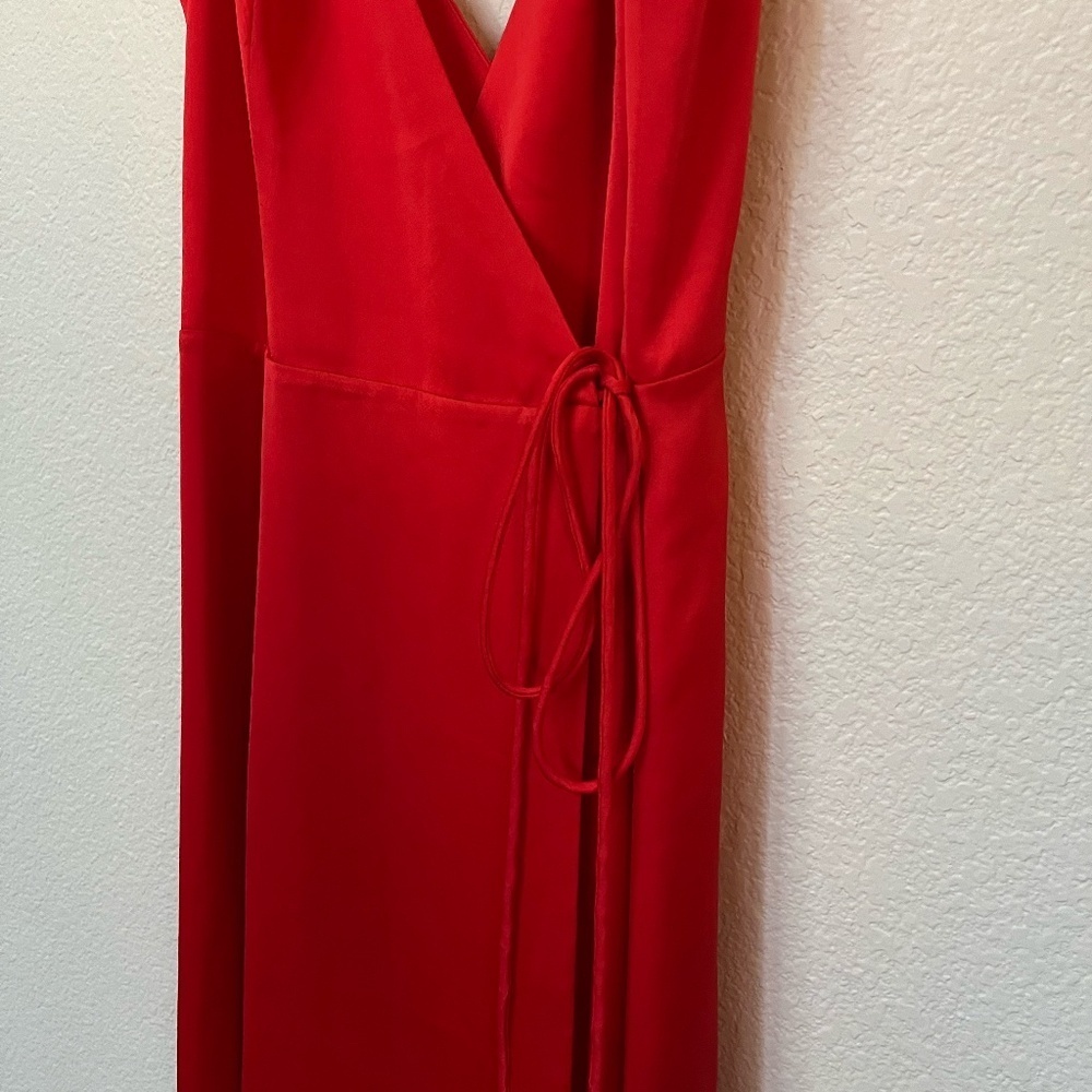 FAME & PARTNERS x FREE PEOPLE | Red Bond Maxi Wrap Dress w Thigh Slit | Size 4 - Picture 8 of 12